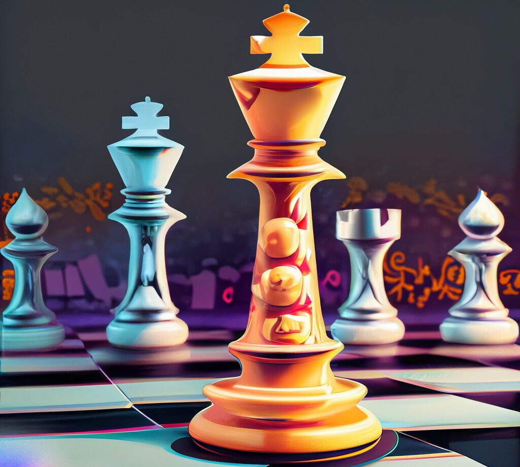 Image of a chessboard with optimized marketing strategies as chess pieces, representing the power of strategic optimization