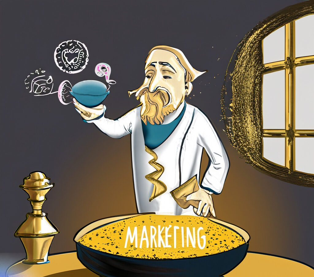 Picture of a male alchemist cum consultant turning marketing as an ingredient into gold