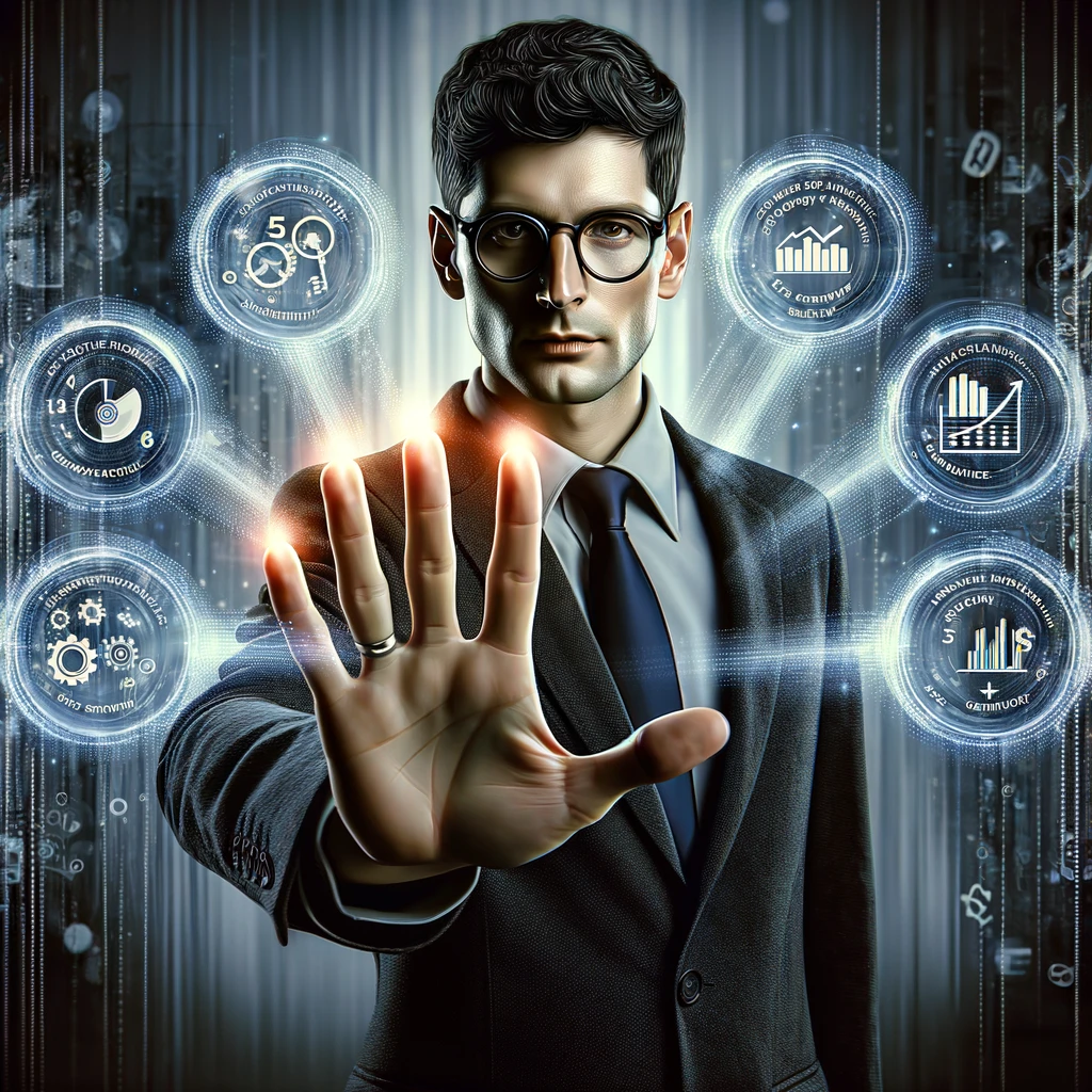 scene where a marketing consultant is holding up five fingers, each representing one of the five reasons why someone should hire a marketing consultant like anoop yersong